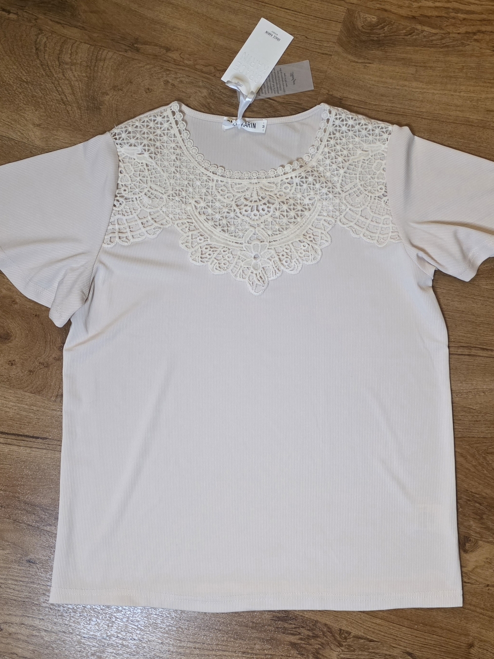 NWT Grace Karin Cream Pink Lace Ribbed Top
